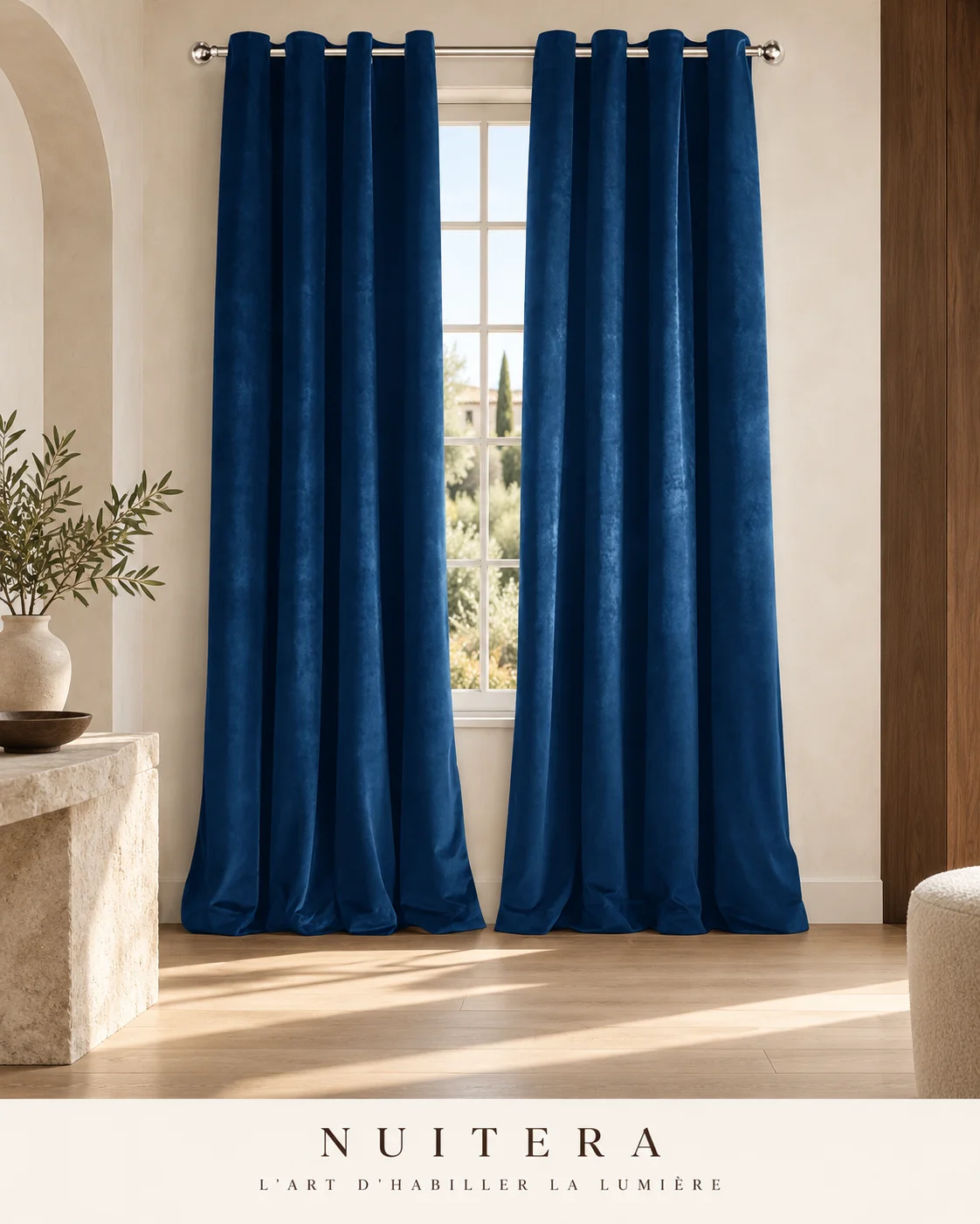 Rideau velours 53 × 103 pouces — visuel d’ambiance NUITERA