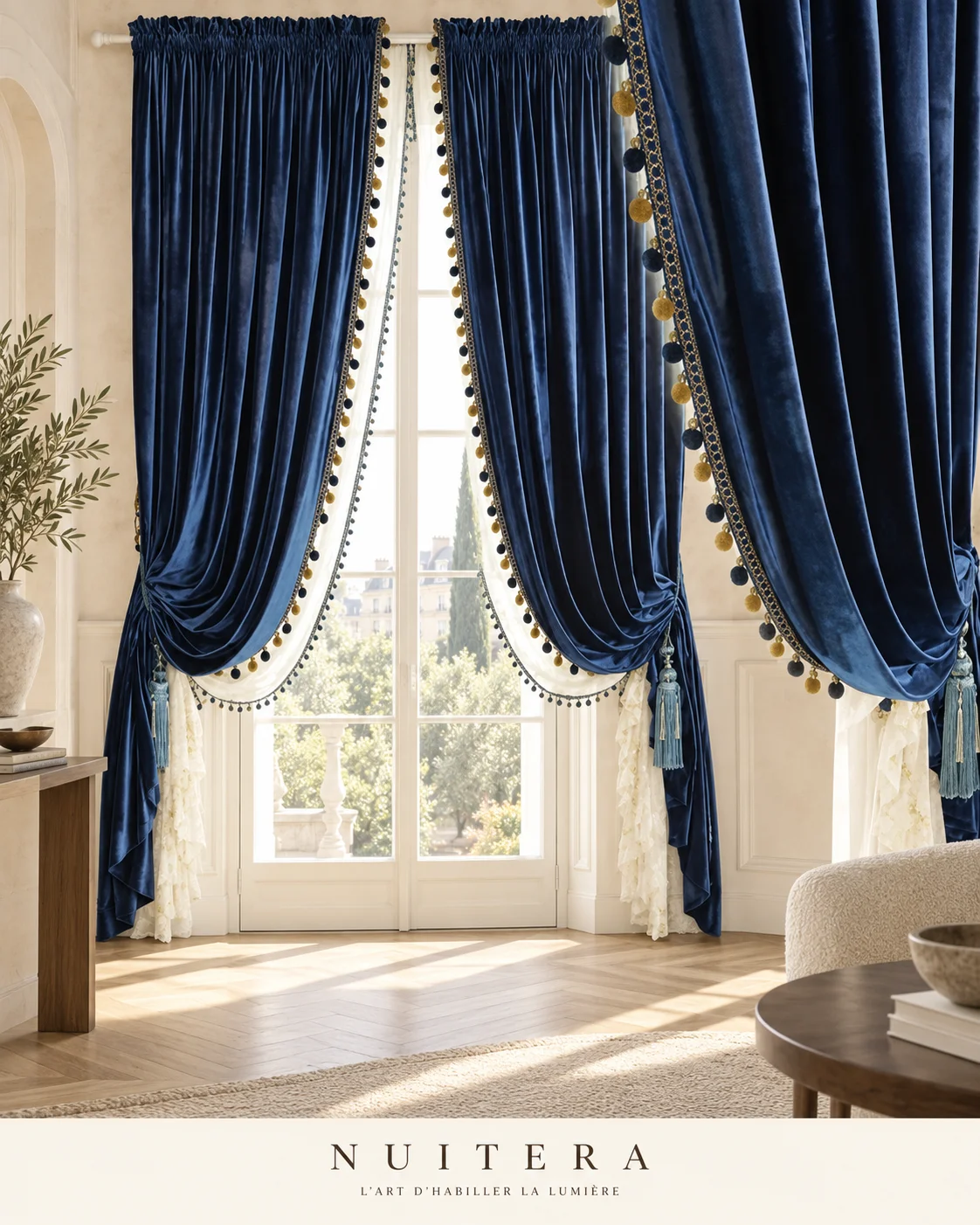 Rideau velours vintage — visuel d’ambiance NUITERA