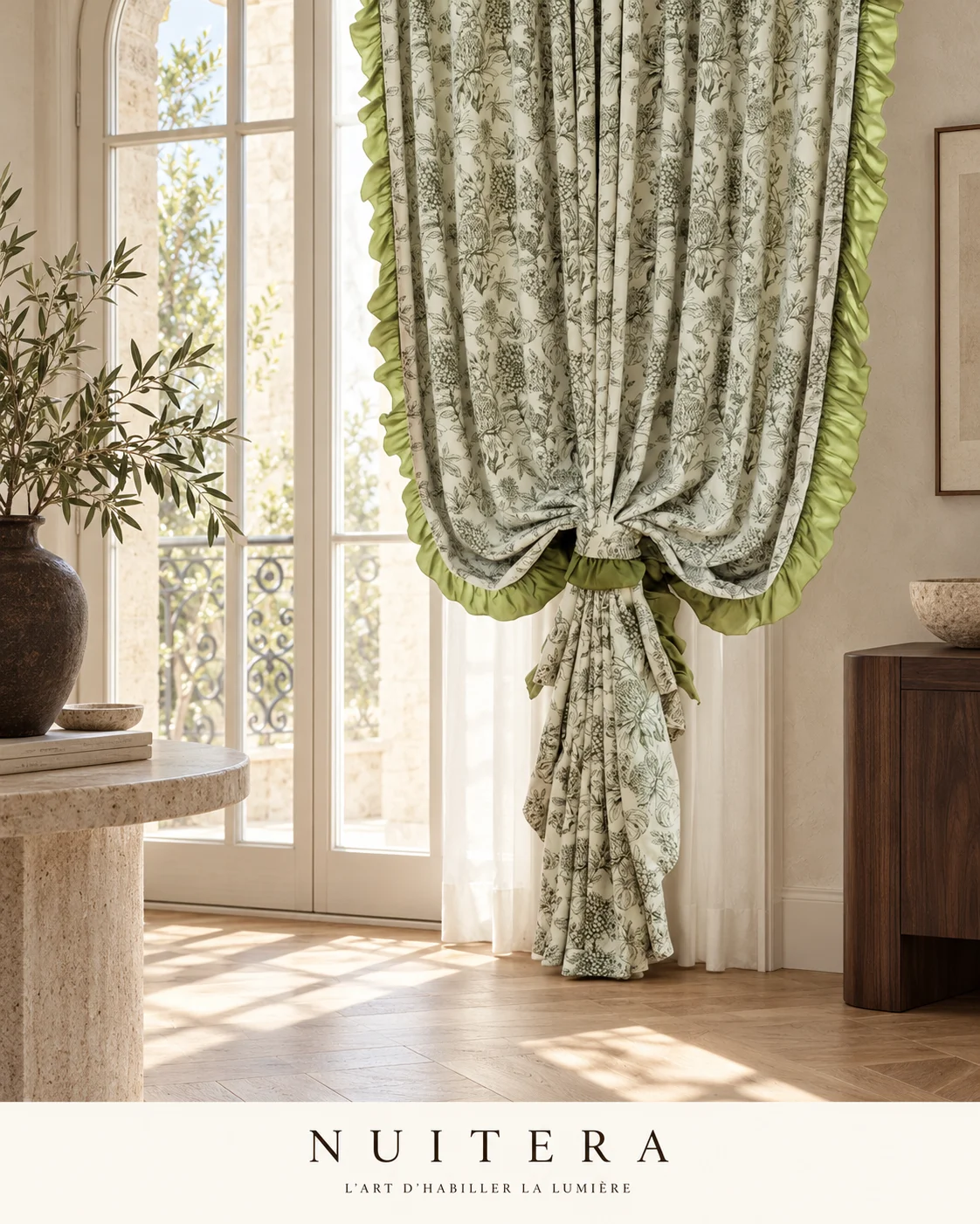 Rideau chenille florale 100 × 270 cm — visuel d’ambiance NUITERA