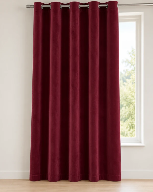 Rideau velours rouge vin à œillets